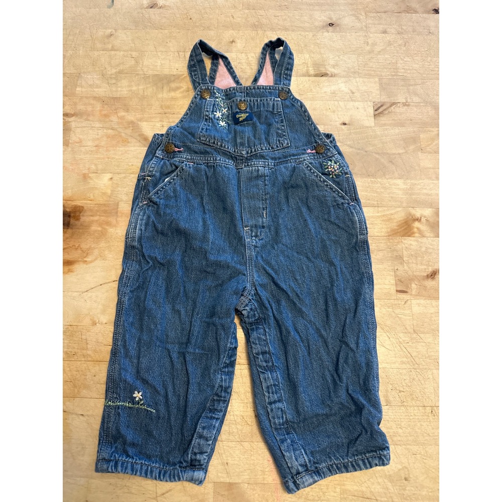 Vintage OshKosh Bgosh Embroidered Floral Denim Overalls Baby Girl 18 Months